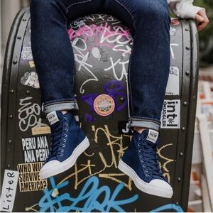 Nothing New Men’s Classic High Top Sneakers in Navy Blue x White, Size 10